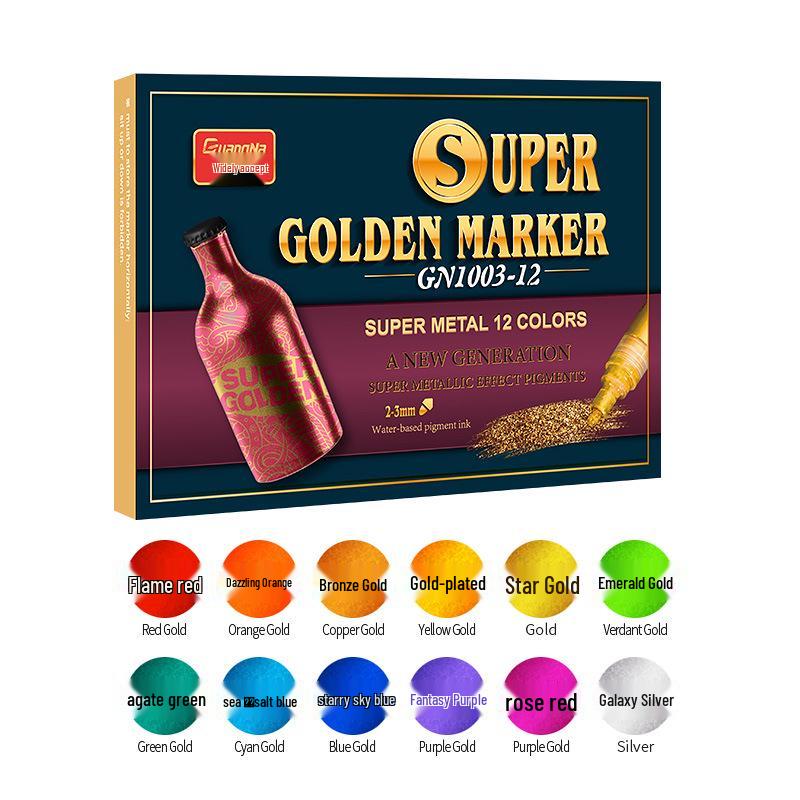 Marcador Metálico Super Dorado Flash para Tarjeta Negra, Destellos en Fotos, Álbumes DIY y Manualidades de Graffiti