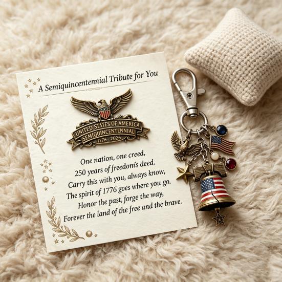 Keychain Brooch Dual-Purpose Metal Craftsmanship 250th Anniversary Commemorative Model Owl Star Bell US Flag Charm Keychain