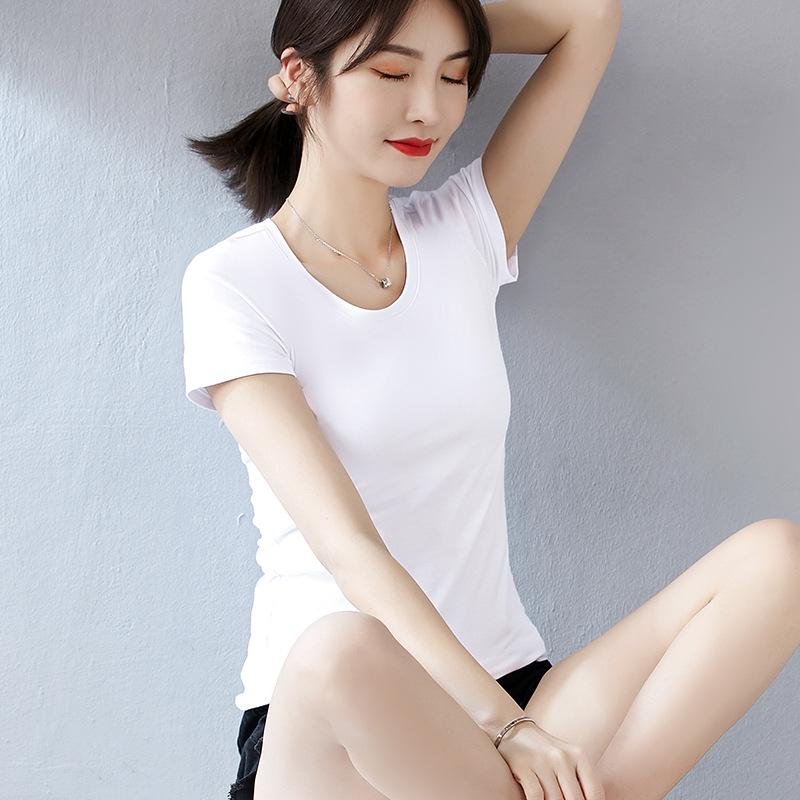Women's Slim Fit White Cotton Short Sleeve T-Shirt - Round Neck, Summer/Spring Style