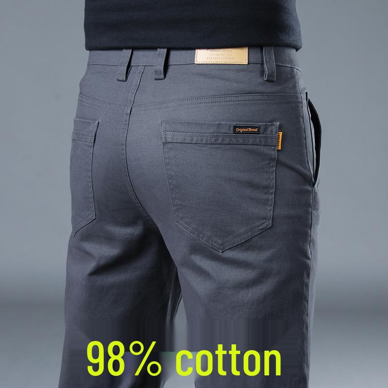 2024 Men's Hong Kong Slim Fit Casual Cotton Pants: Breathable, Elastic, Straight-Leg, Versatile Long Pants for Summer
