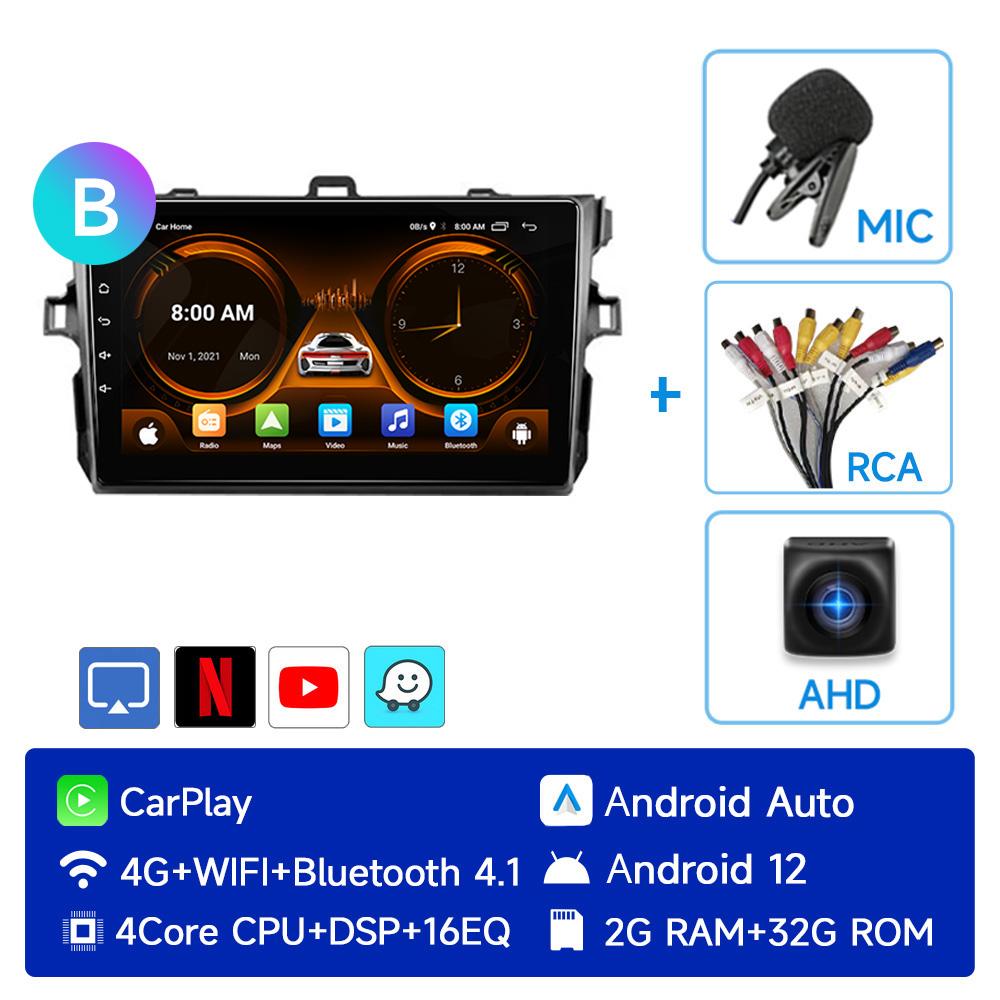 JIUYIN 9" Android 12 Carplay Car Stereo Radio for Toyota Corolla E140 E150 2006 - 2012 Multimedia Player 2 Din GPS DVD Speakers