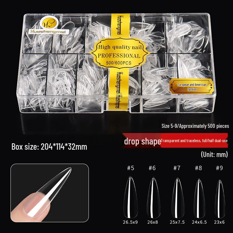 European & American Frosted Long Trapezoid Seamless Abrasive Nail Tips - Full & Single Numbers for Nail Salons