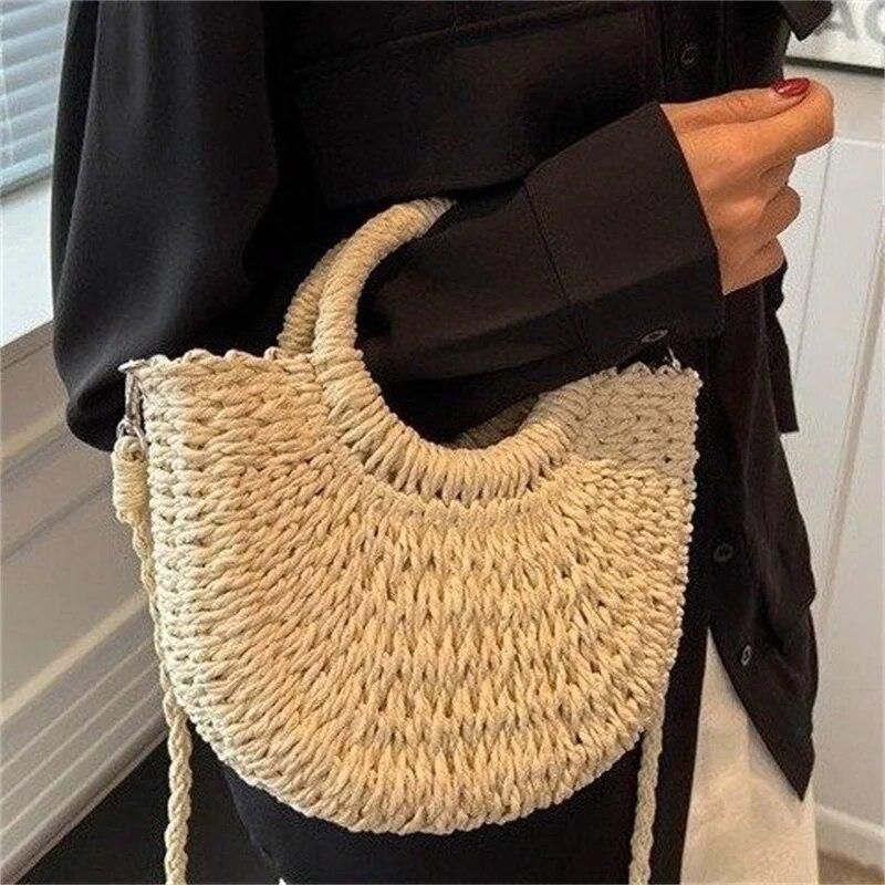 French?style Straw Woven Bag Women Large Capacity Portable Shoulder Bag High Sense Woven Vegetable Basket Women's Bag Retro Tote