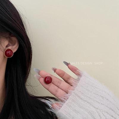 Retro Hong Kong Style Red Stud Pearl Earrings: Elegant, High-End, Simple Fashion for Women