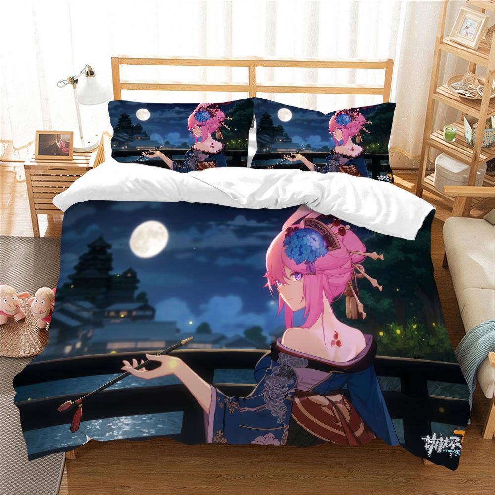 Quilt Cover Pillowcase Two Or Three-Piece Set Yae Sakura Series 3D Digital Printing Polyester