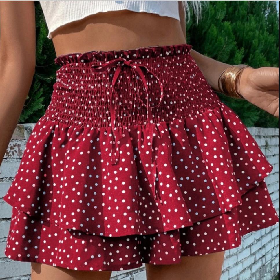 Women's Fashion Floral Skirt Pleated Skirt Ruffle Printed Short Skirt