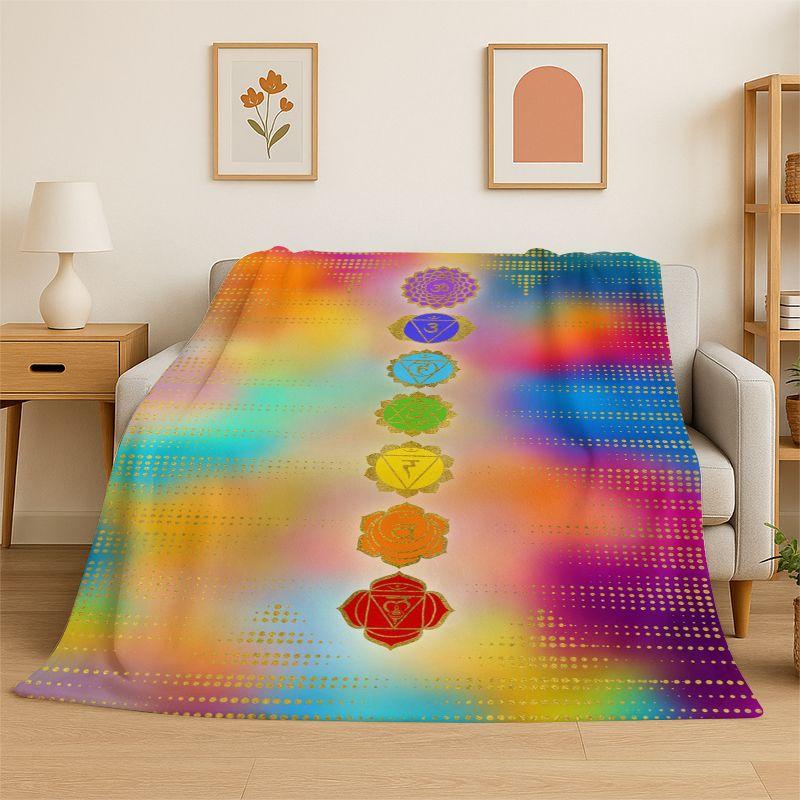 Rainbow Chakra Yoga Mandala Meditation Flannel Blanket Soft Throw Blanket for Bedroom Living Room Bed Travel Camping Picnic Nap