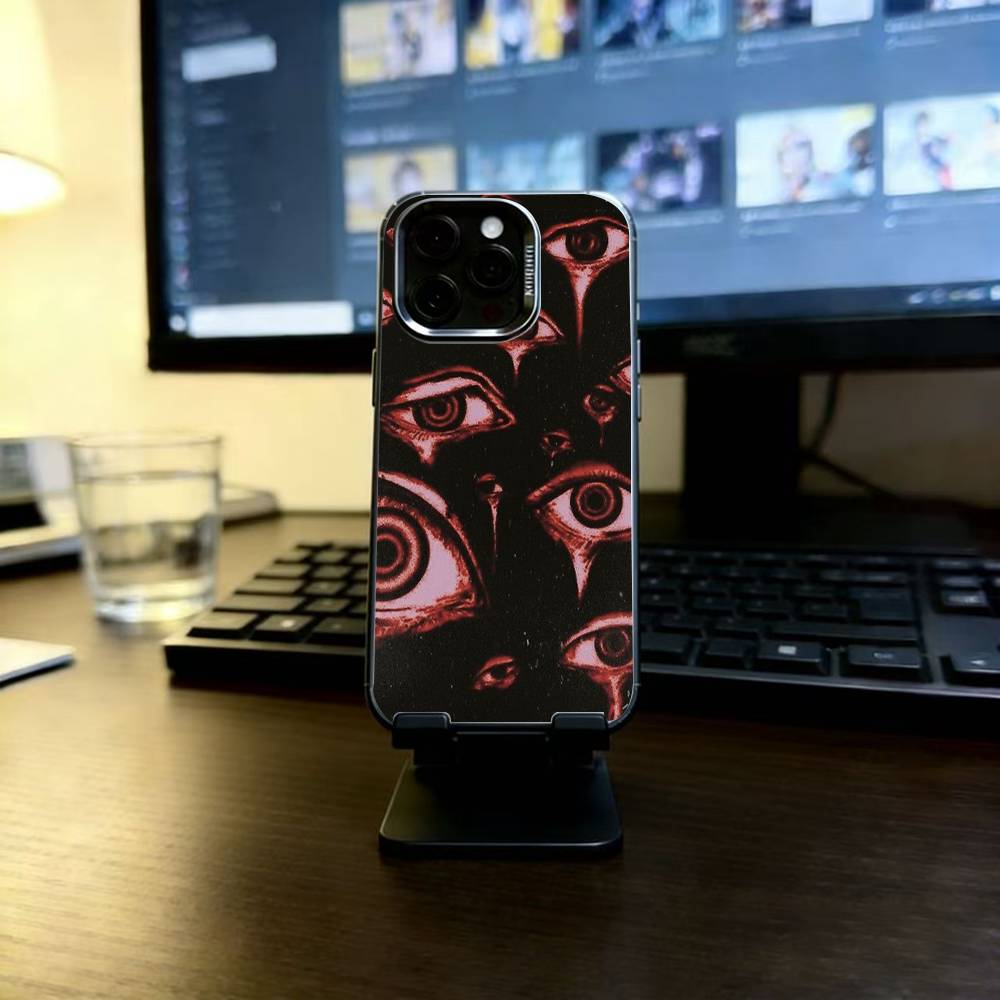 Spooky Scary Red Eye Face Phone Case For iPhone 17,16,15,14,13,12,11 Plus,Pro Max,XS,Colorful Silver Black Cover