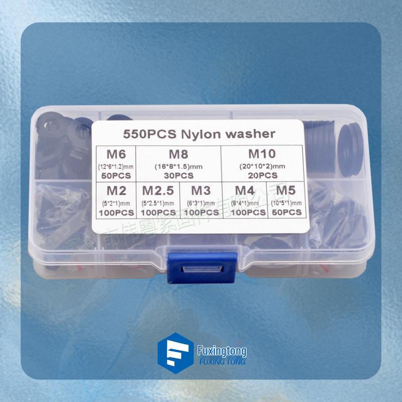 Black Nylon Flat Washer, PA66, Sizes M2-M12, 480-780 Pcs.