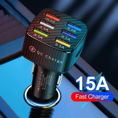 75W 6 Ports Car Charger Quick Charge 3.0 15A USB Charger For iPhone 1411 Pro Samsung Xiaomi Huawei Mobile Phone Charger