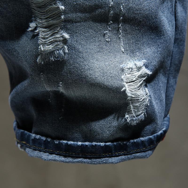 Pánské trendy roztrhané džínové šortky v japonském stylu s mnoha kapsami – letní volný střih