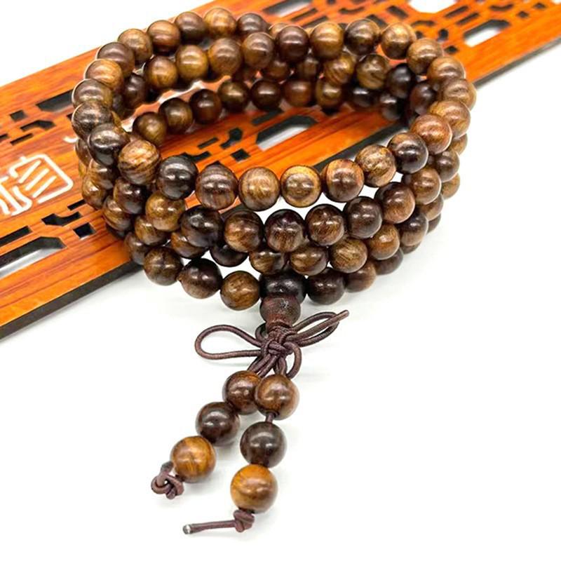 Buddhist Prayer Bracelet - 108 Beads, Multi-strand Sandalwood, Black Rosewood, Wenwan Style