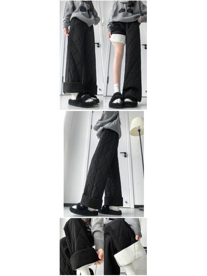 Women's Thick Fleece-Lined Patchwork Wide-Leg Winter Pants