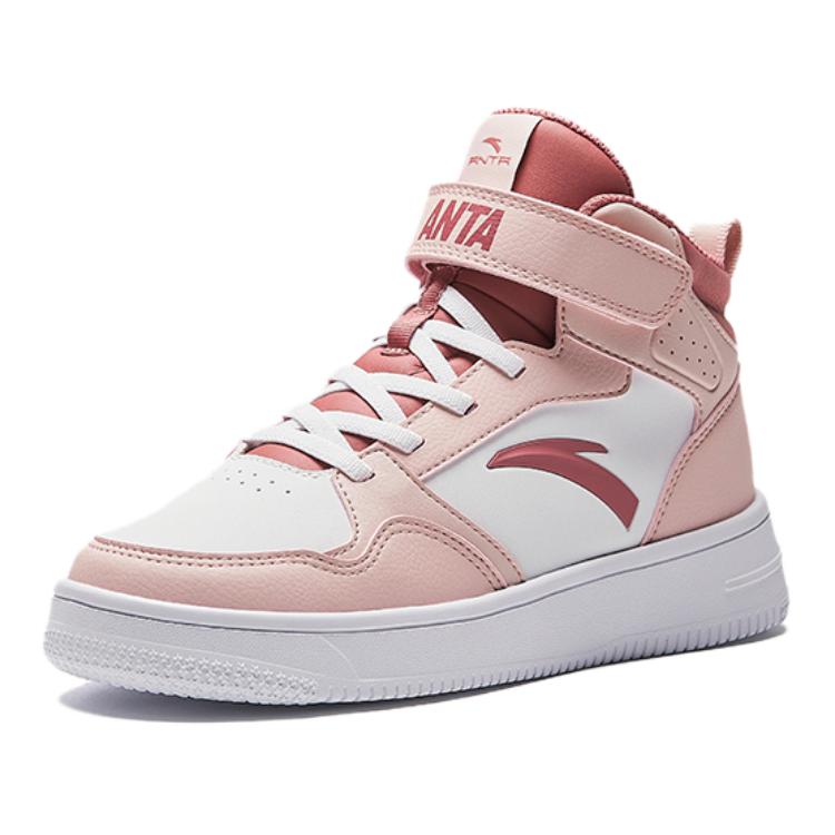 Anta Fashionable Versatile High-Top Kids Skate Shoes Kids Sneakers White Pink A22438004-1