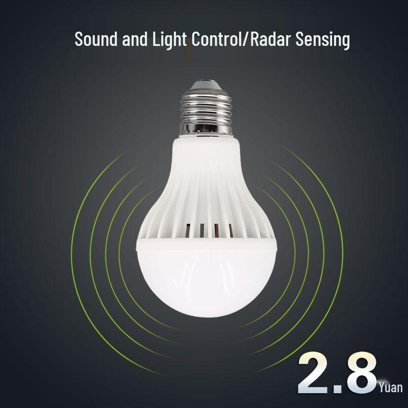 LED-Klanggesteuerte Glühbirne mit Radar-Bewegungssensor, Flurbeleuchtung, E27-Schraube, Energiesparend, 3W/5W/7W.