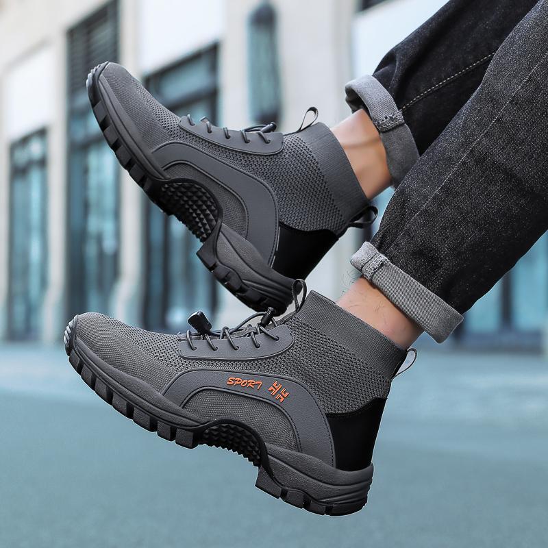 High-top Hiking Shoes Knitted Mesh Outdoor Sneakers Climbing Sports Shoes Breathable Anti-slip Trainers for Fishing Trekking Walking