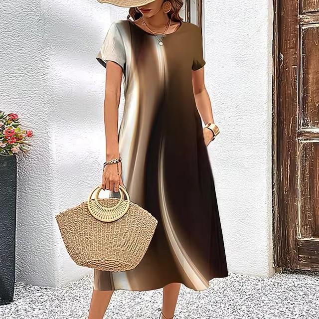 Abiti con Stampa Digitale 3D Donna Estate Manica Corta Scollo O Casual Ampio Vestito