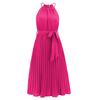 Women Strap Sleeveless Pleated Thin Halter Solid Color Lace Up Dress
