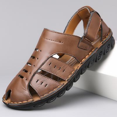 Sandales Homme en Cuir de Vache Couleur Unie Mode 2025 Été Nouveau Designer Grande Taille Chaussures de Plage Homme Mode Décontracté Extérieur Sandalias Hombre