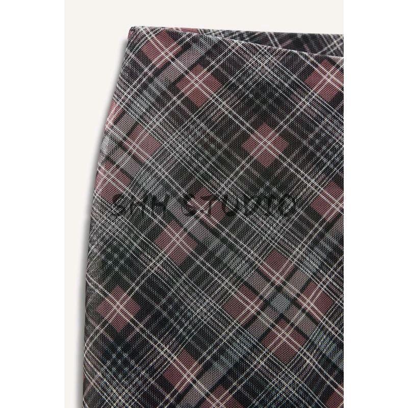 Spring New Women's Clothing French Retro Easy Matching High Waist Gingham Silk Net Long A- line Skirt 5039281