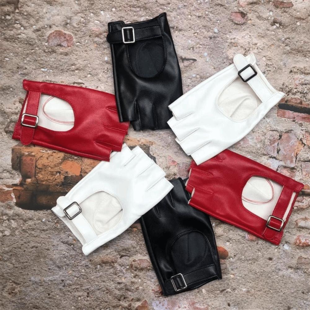 Waterproof Fingerless Gloves Square Buckle Driving Gloves Half Finger Gloves Stage Performances