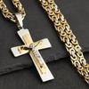 Catholic Jesus Christ Cross Pendant Necklace Stainless Steel Long Byzantine Chain Crucifix Cross Necklace