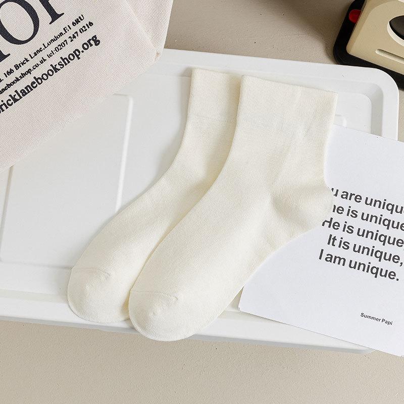 White Socks, Women's Short Cotton Socks, Summer Postpartum Socks, Short Socks, Thin Mid-calf Socks, Solid Color Versatile Socks