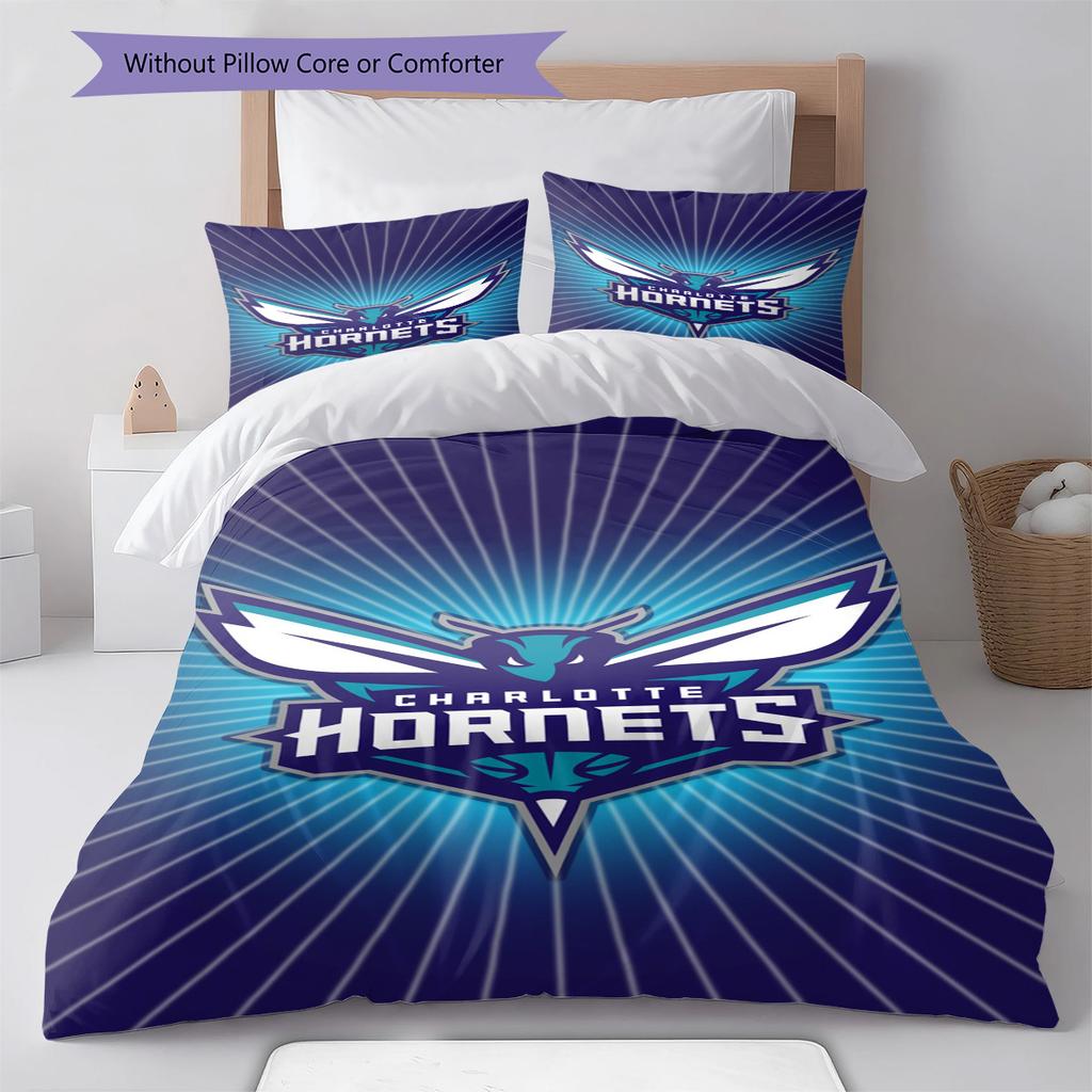 Charlotte Hornets Muster Bettwäsche Set Bettbezug Kissenbezug Heimdeko Geschenk (1 Bettbezug + 2 Kissenbezüge, ohne Füllung)