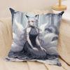 NineTailed Fox Girl Cushion Cover Silky Short Plush Invisible Zipper Dustproof Sofa Pillow Case for Home Decor