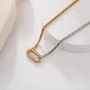 Two-Tone 18K Gold Stainless Steel Necklace with Pearl Chain
