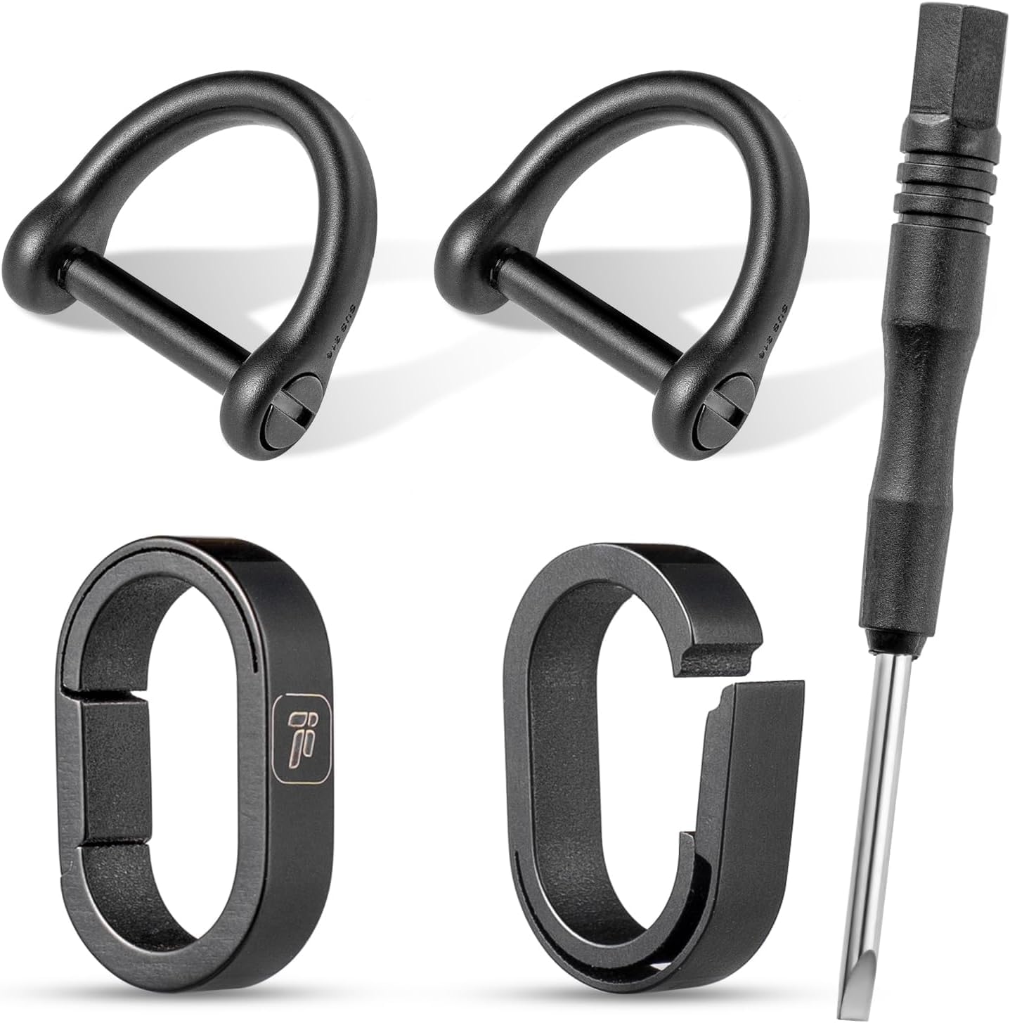 

TIMULTI Titanium Keychain, Key Ring, Carabiner, Mini Hook, Quick Release Connector (Black, 2 Connecting Rings + 2 Stainless Steel D-Rings)