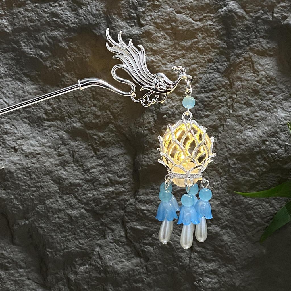 Fermacapelli Lanterna Luminosa di Alta Gamma per Gonne Hanfu - Popolare Accessorio Stile Paesaggistico