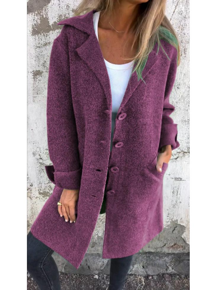 

2026 Autumn/Winter Women s Mid-Length Cardigan: Solid Color, Turn-Down Collar, Pockets, Single-Breasted Design. S фиолетовый