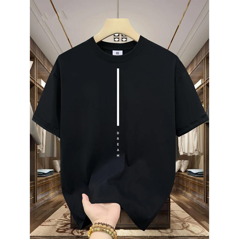 Men's Summer 100% Cotton Fashionable Casual Loose Sports DREAM Letter Printed Round Neck Short Sleeved T-shirt Top