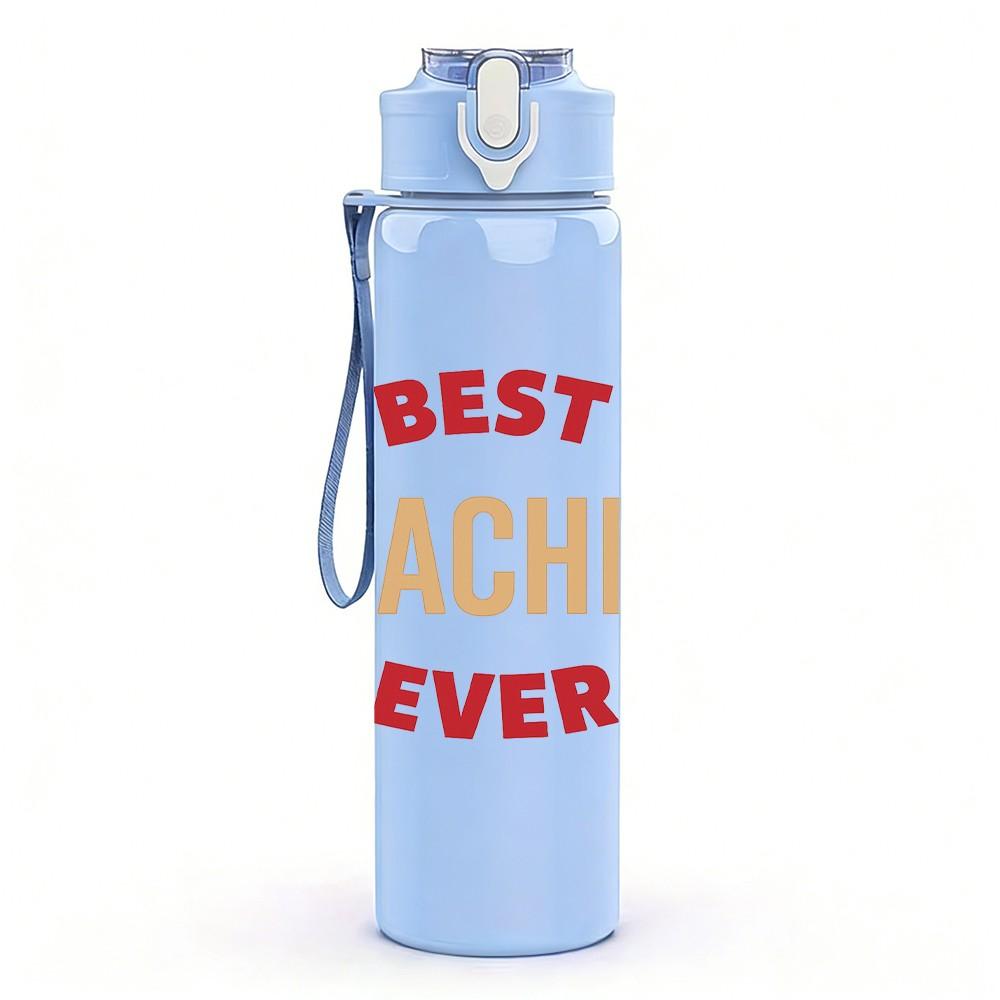 1PC Best Teacher Ever Star Text 750ml Color Plastic Sports Water Bottle Leakproof Flip Straw Lid Suitable for Sports Office Home Use