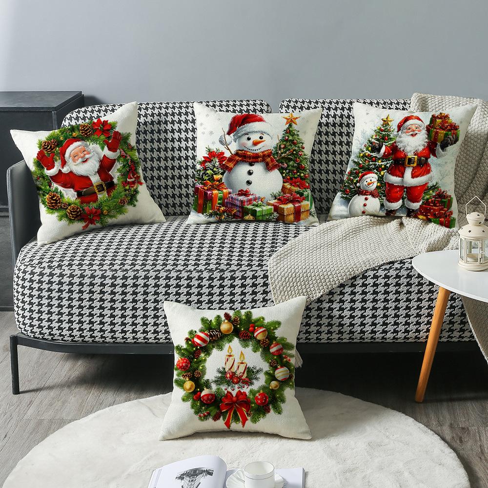 New Christmas Wreath Santa Claus Snowman Elements Festive Warm Home Bedroom Sofa Cushion Cushion