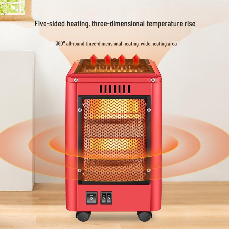 Silent Movable Five-Sided Quartz Tube Electric Fireplace Heater