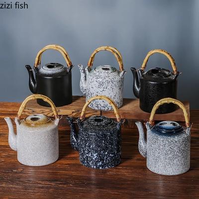 Japanese Style Ceramic Teapot Set Bamboo Wood Handle Flower Tea Pot High Temperature Resistance Retro Teas Pot Specialty Tea Set