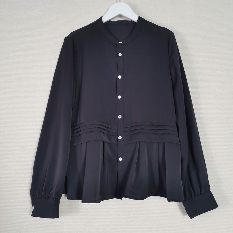Order Work Clothing All-Match Small Stand Collar Pleat and Waisted Skirt Silm Slim Looking Anti-Aging Long Sleeves Shirt for Women Spring & Fall