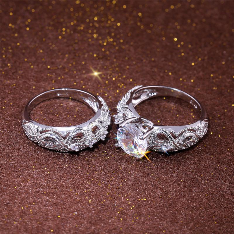 CopperSparkling AAA Cubic Zirconia Gorgeous Rings for Women 2 pcs/set Hollow Flower Ring Female Jewelry Gifts
