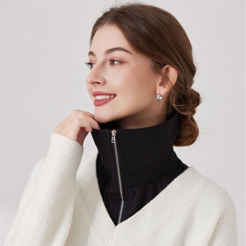 Novelty Zipper Half Shirt Detachable Collar for Womens Large Lapel Autumn Matching Sweater Hoodie Fake Collars