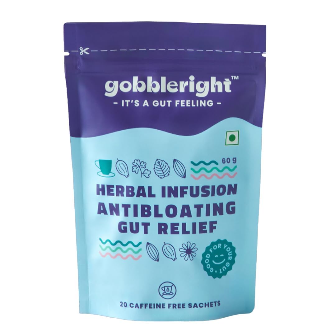 GOBBLERIGHT Травяной чай от вздутия живота и для облегчения пищеварения (20 пакетиков) | Для пищеварения, от запора и вздутия | Ромашка, Мята перечная и Ажгон | Детокс-чай