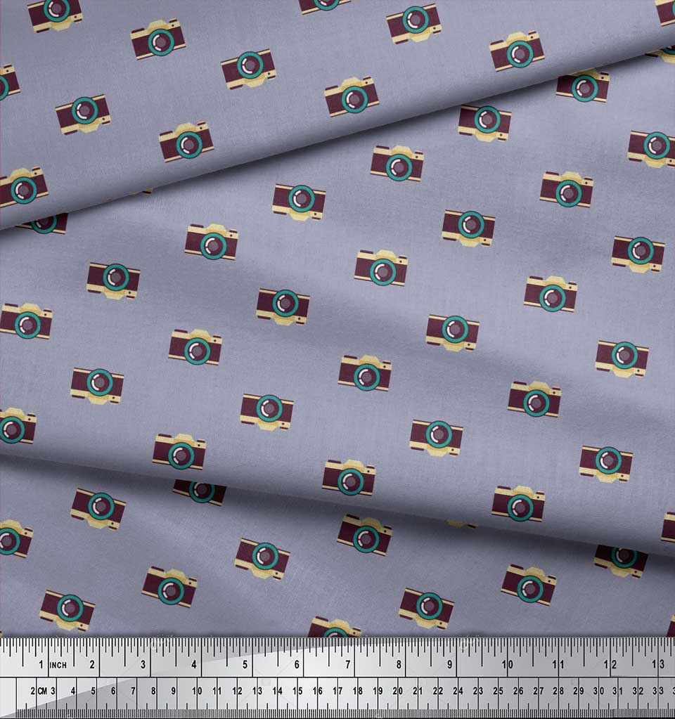 Soimoi Japan Crepe Satin Fabric Camera Shirting Fabric Prints By Metre 42 Inch