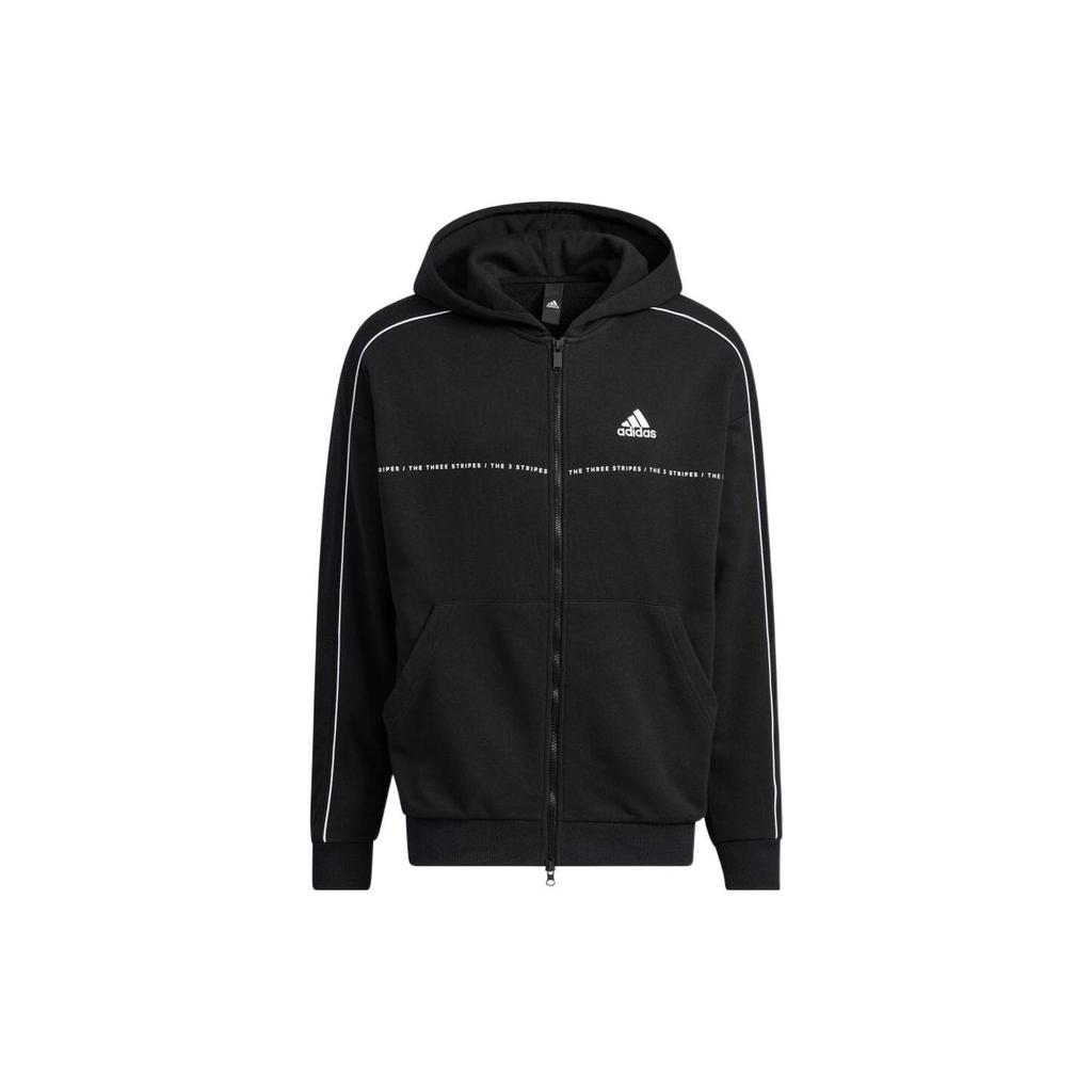 Adidas Alphabet Logo Print Loose Zip Hoodie Jacket Unisex Tops Black IA9435