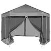 vidaXL Hexagonal Pop-Up Tent with 6 Side Walls Grey 3.6x3.1 M