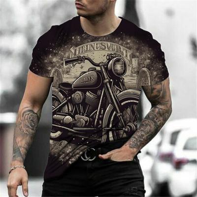 Vintage Motorcycle Summer Men's T-shirt 3D Printed Heavy Metal Punk Short Sleeve Classic Street Fashion Large Size Loose Top