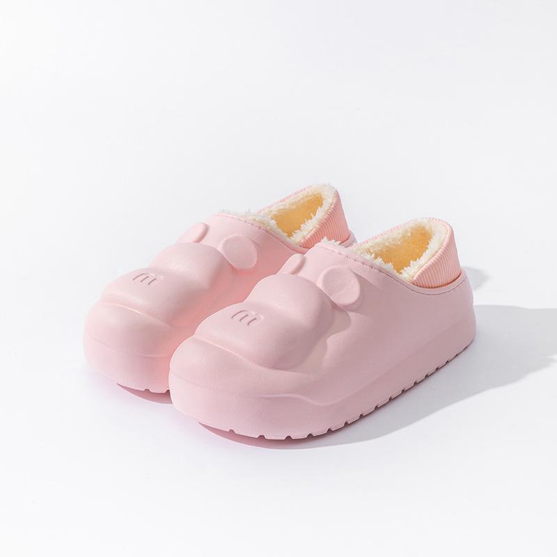 Waterproof autumn and winter cotton slippers bear simple and cute home warm couple plush slippers affordable thick bottom