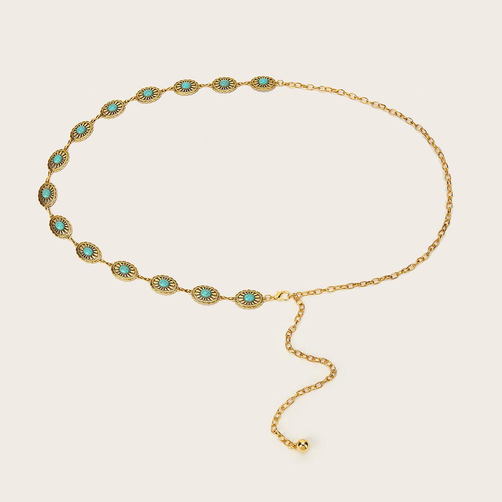

Fashion Gemstone Simulation Decoration Oval Metal Women Casual Waist Chain золотий