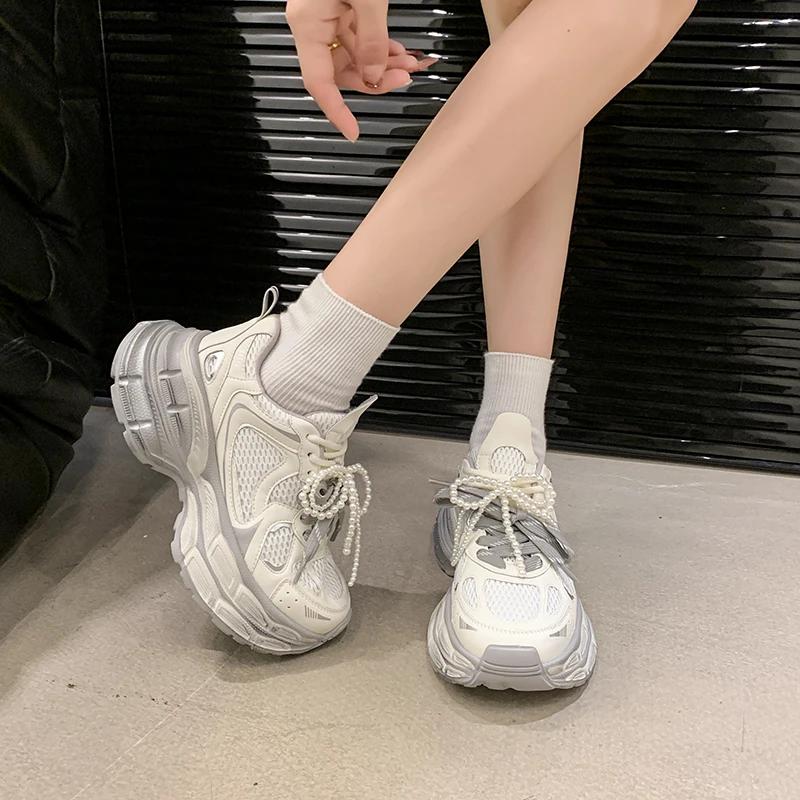 Fashion Shoes for Women 2025 New Front Lace-up Women's Vulcanize Shoes Fashion Round Toe Mesh Outdoor Best Seller Breathable Sneakers