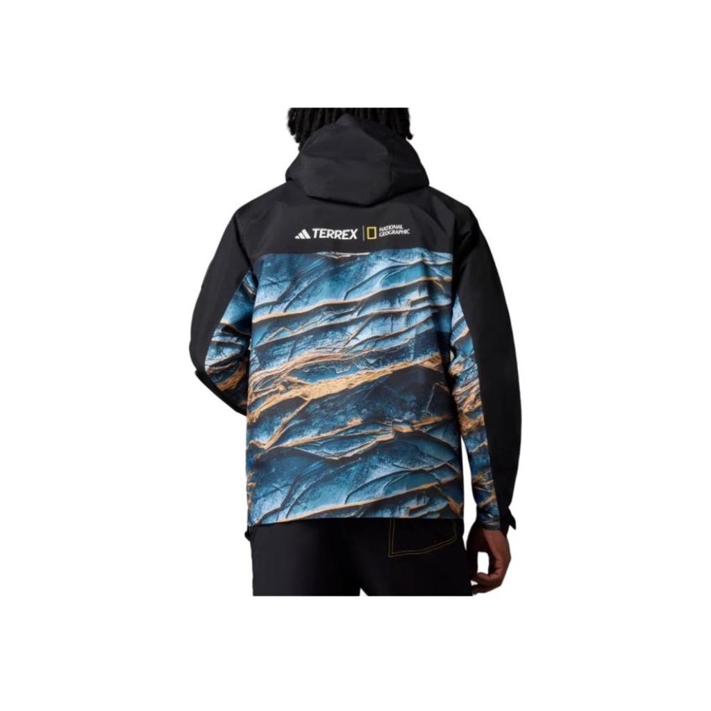 Adidas Terrex National Geographic Collaboration Logo Pattern Hooded Softshell Waterproof Windproof Breathable Jacket Men Jacket Black IC1979